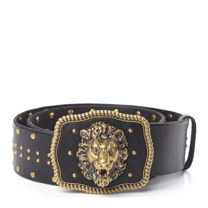 Gucci Calfskin Lion Head Studded Belt 80 32 Black 1 of 3