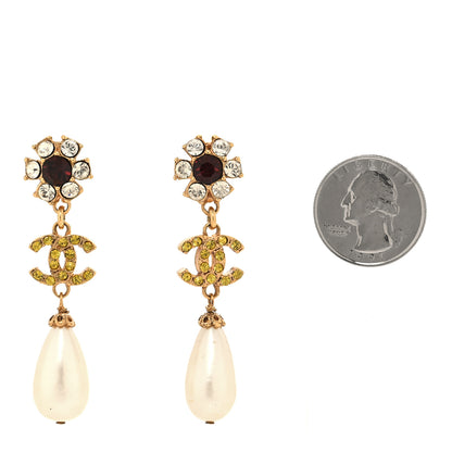 Chanel Crystal Pearl Tear Drop CC Clip On Earrings Gold Multicolor 2 of 4