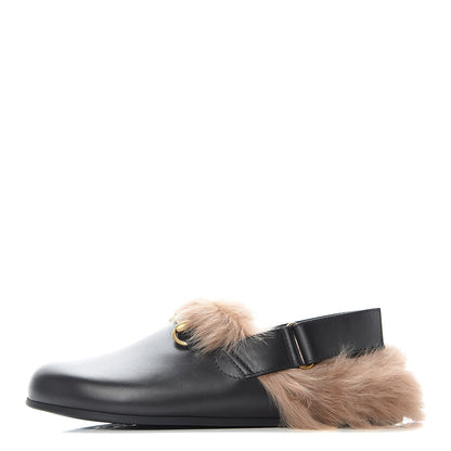 Gucci Calfskin Fur Mens Horsebit River Slingback Slippers 6 Black 1 of 9