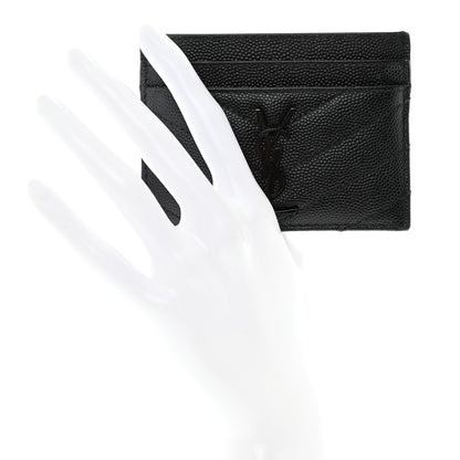 Saint Laurent Grain De Poudre Matelasse Chevron Credit Card Case Black 3 of 7