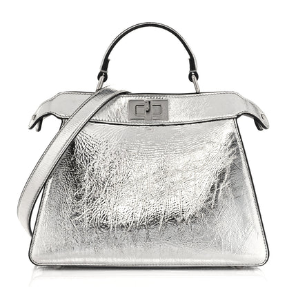 Fendi Rock Millenium Laminata Small Peekaboo I SEE U Satchel Argento 1 of 6