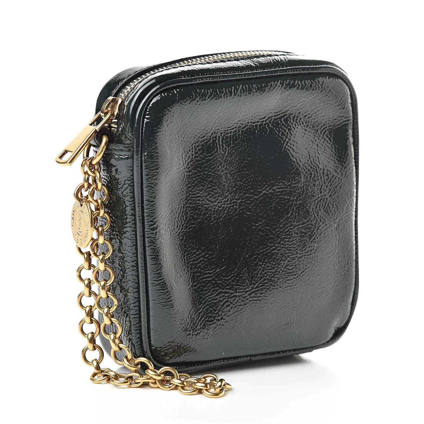 Textured Patent Monogram Mini Wristlet Green