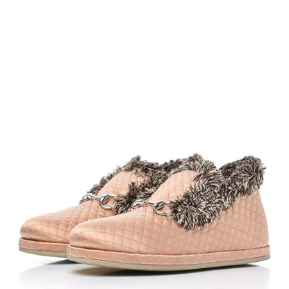 Gucci Satin Quilted Womens Fria Horsebit Loafers 35 Apricot Beige 3 of 9