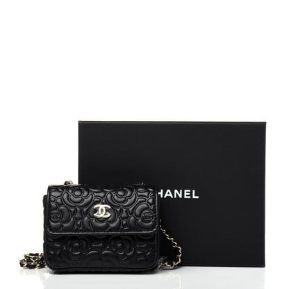 Chanel Lambskin Camellia Embossed Chain Belt Bag Black 11 of 11