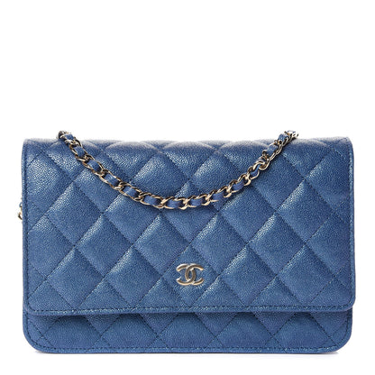 Chanel Iridescent Caviar Quilted Wallet On Chain WOC Dark Blue 1 of 11