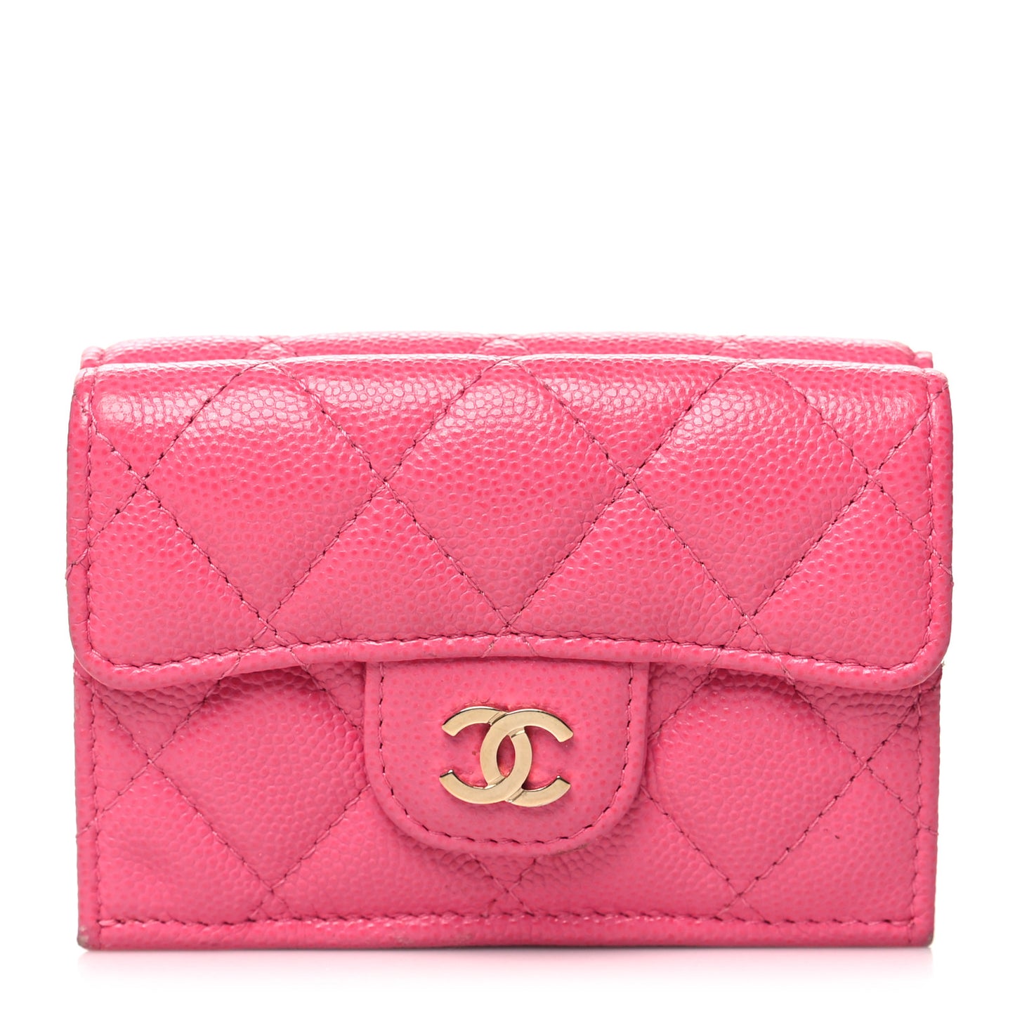 Caviar Quilted Double Flap Wallet Pink