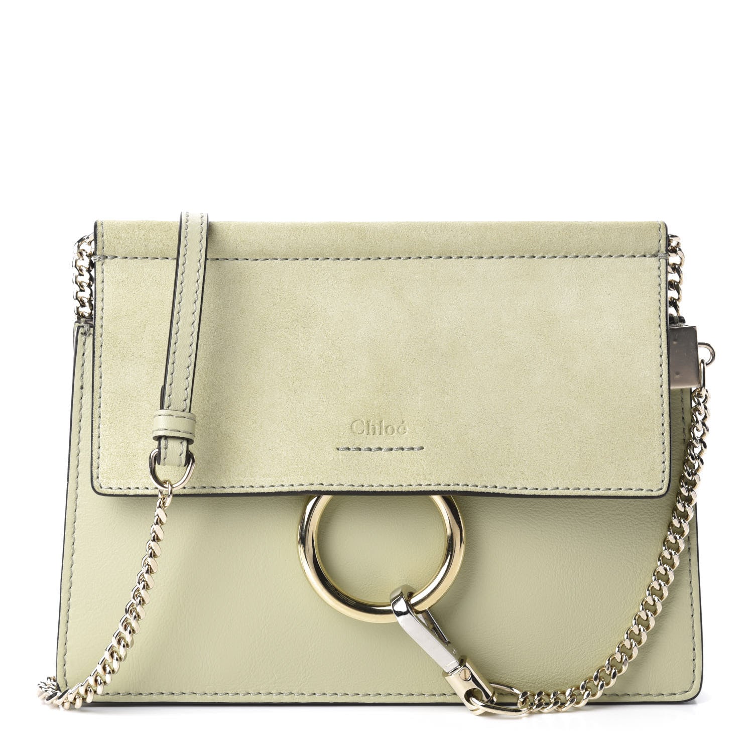 Chloe Calfskin Suede Medium Faye Shoulder Bag Eucalyptus 1 of 10