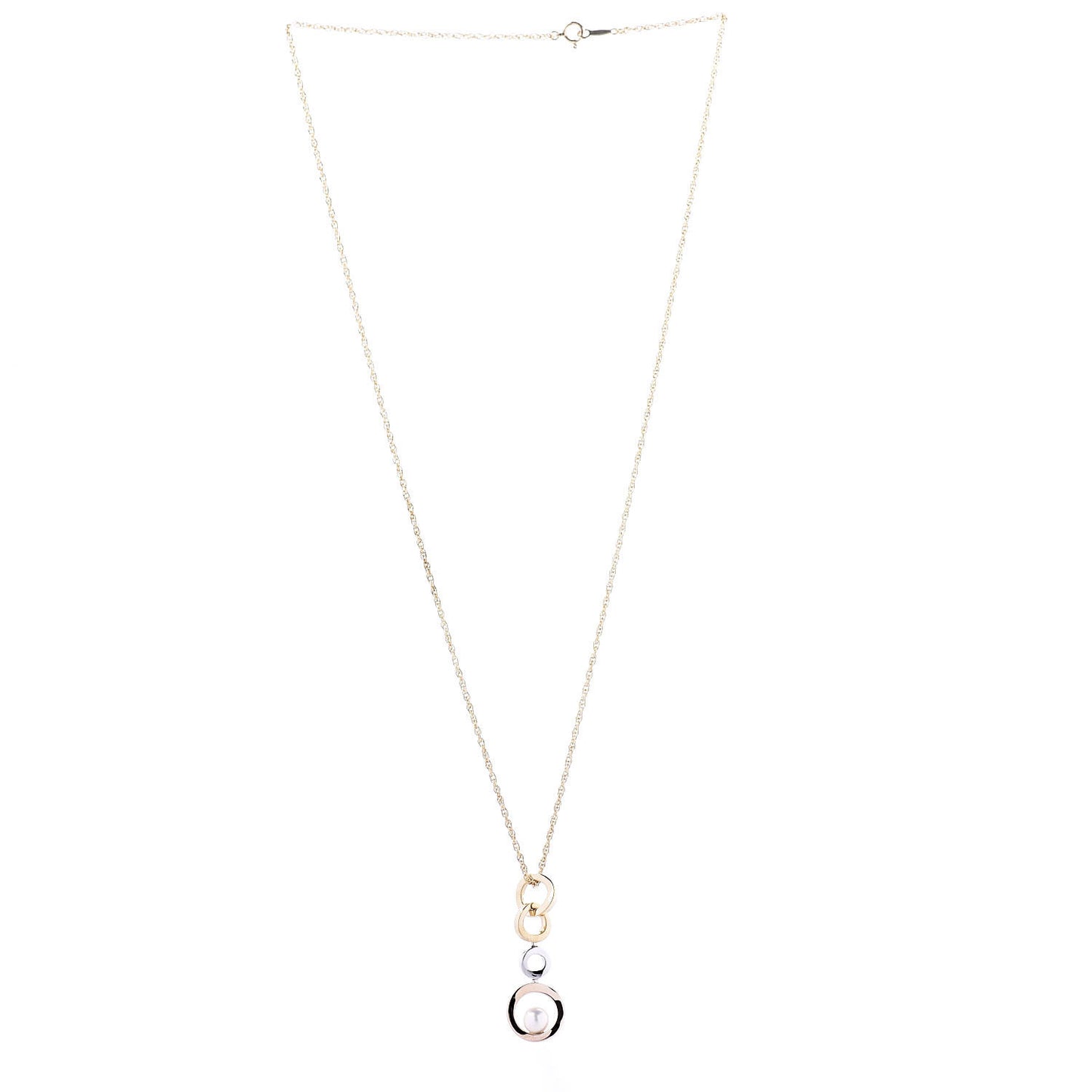 18K White Yellow Pink Gold Akoya Pearl Circle Drop Pendant Necklace