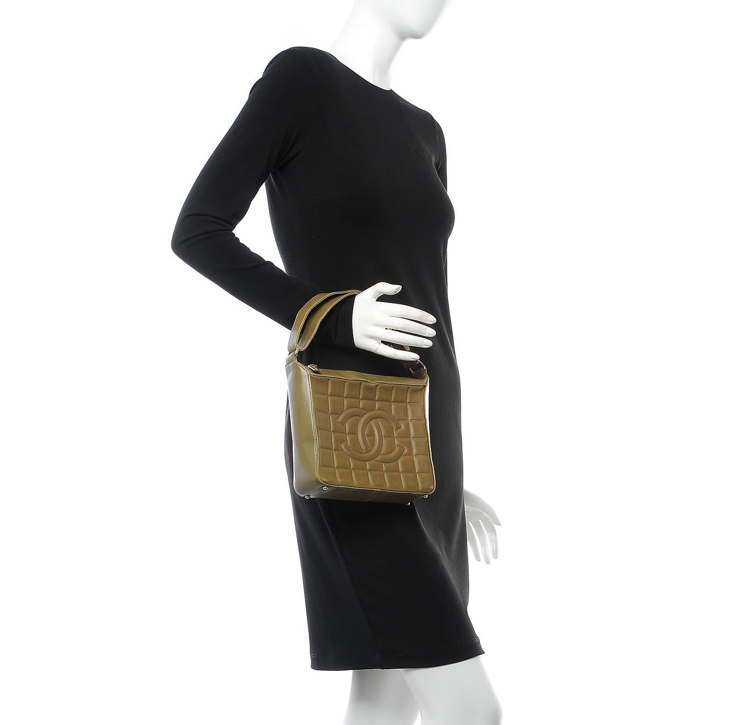 Lambskin Chocolate Bar Quilted Small Shoulder Bag Khaki