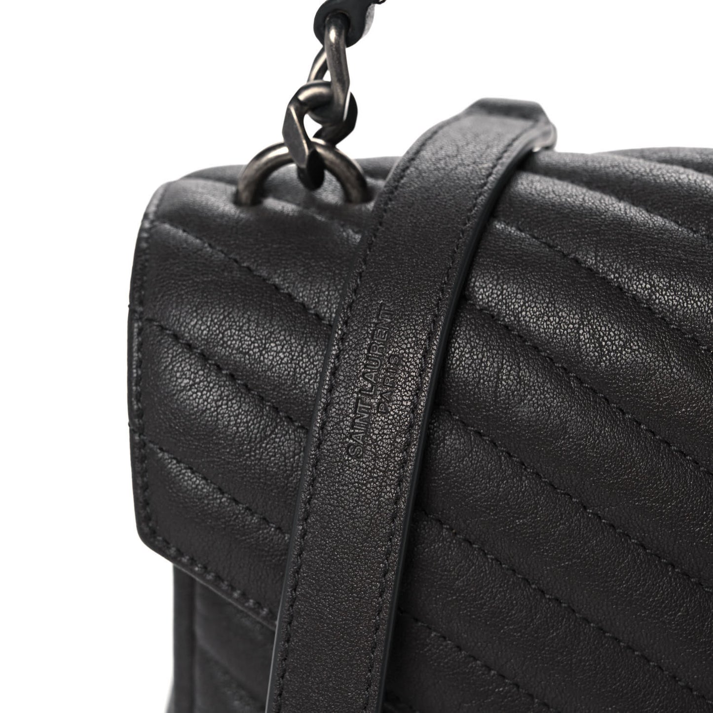 Sheepskin Matelasse Chevron Monogram Medium College Bag Asphalt