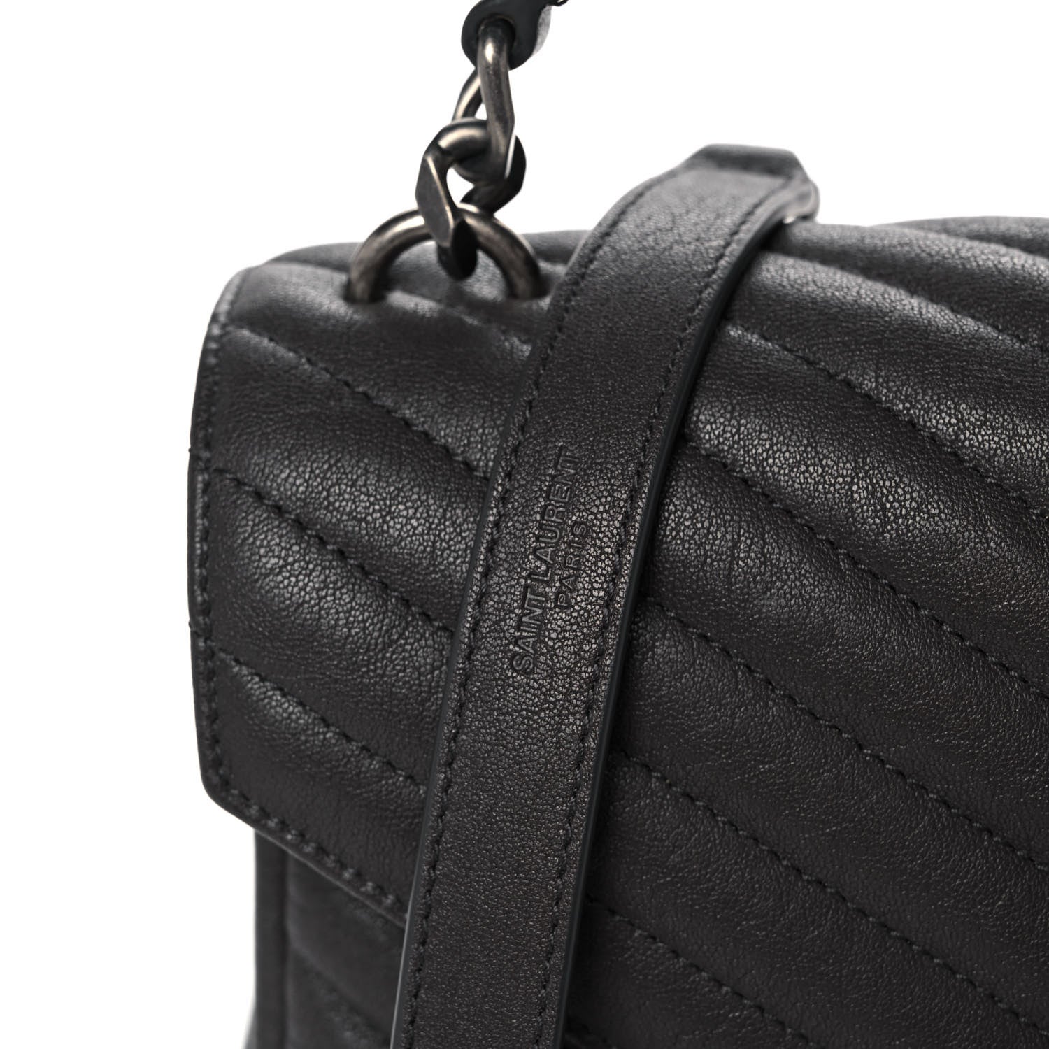 Saint Laurent Sheepskin Matelasse Chevron Monogram Medium College Bag Asphalt 9 of 12