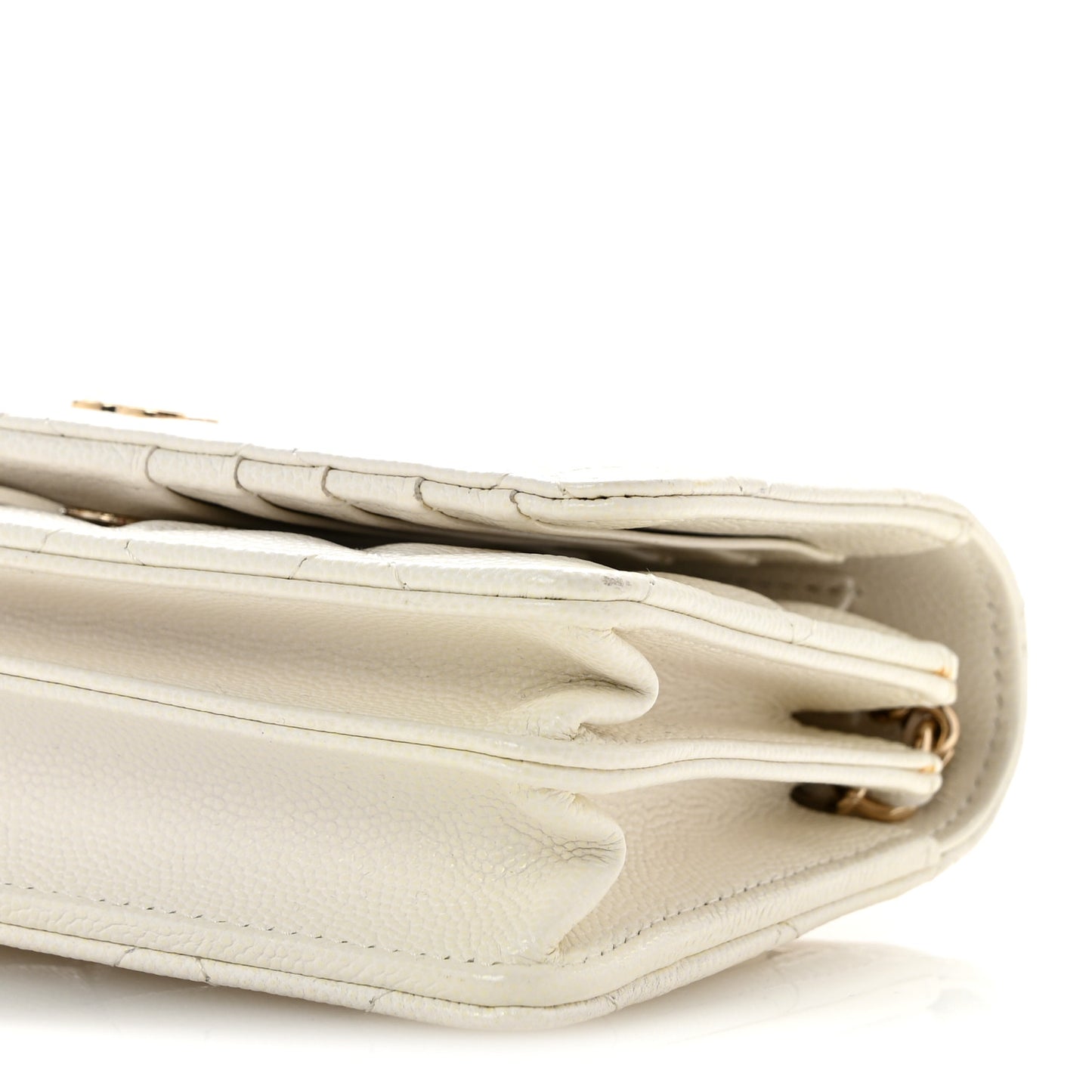 Caviar Quilted Mini Wallet On Chain WOC White