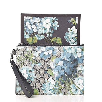 Gucci GG Supreme Monogram Blooms Small Zip Wristlet Pouch Beige Blue Black 7 of 7