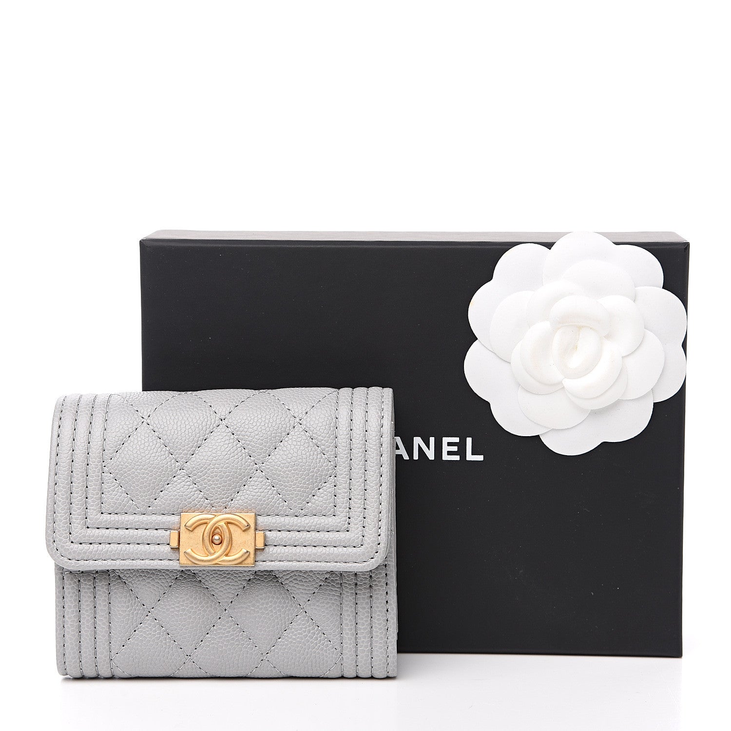 Chanel Caviar Quilted Small Boy Flap Wallet Grey 7 of 7