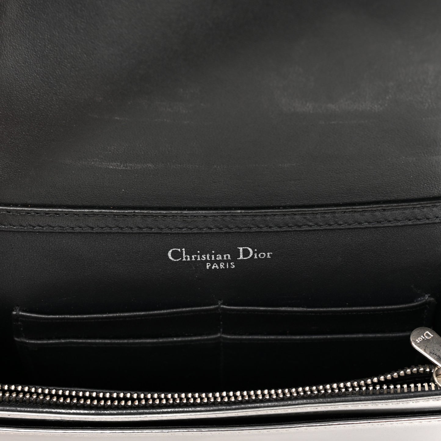 Metallic Patent Micro-Cannage Diorama Wallet on Chain Pouch Silver