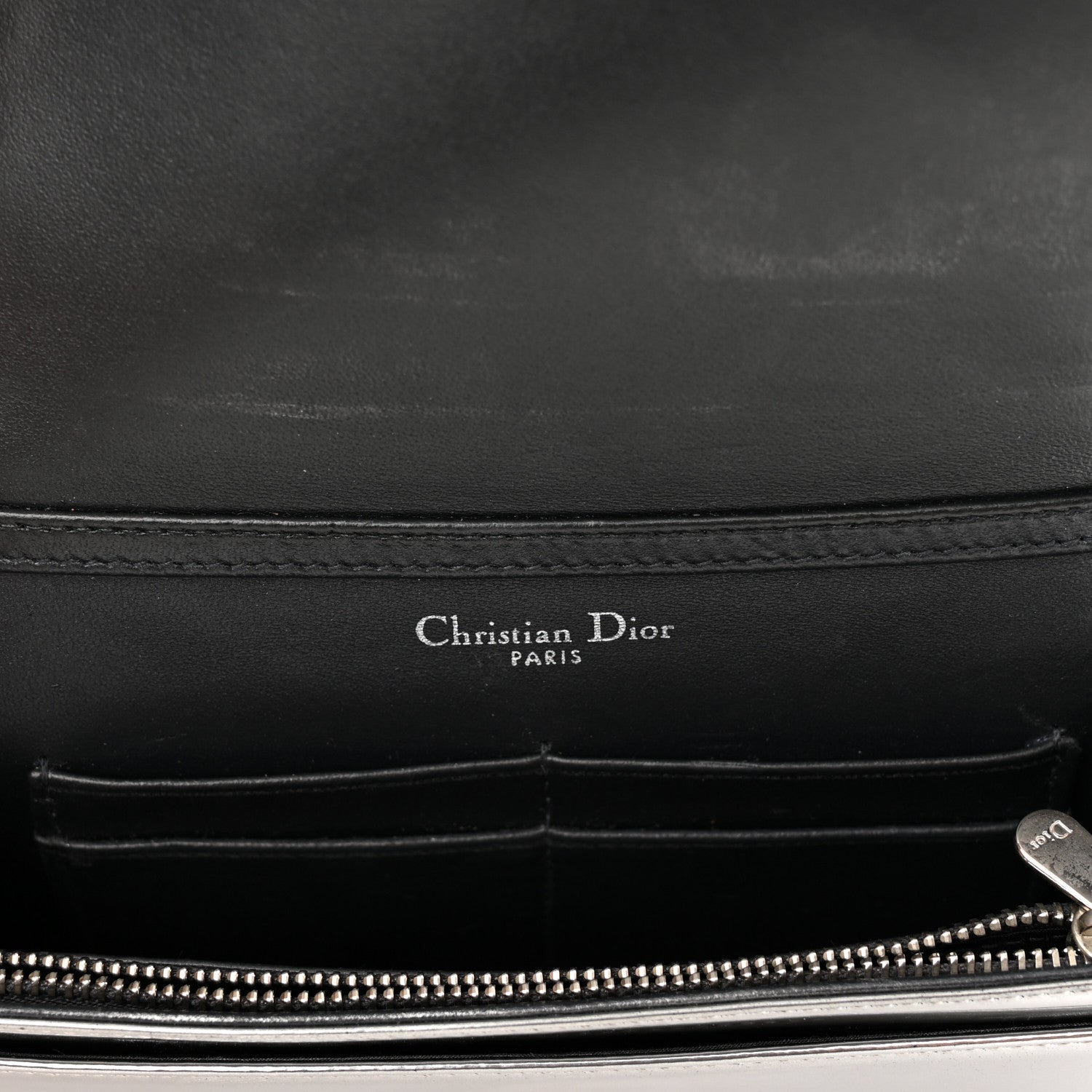 Christian Dior Metallic Patent Micro-Cannage Diorama Wallet on Chain Pouch Silver 6 of 11