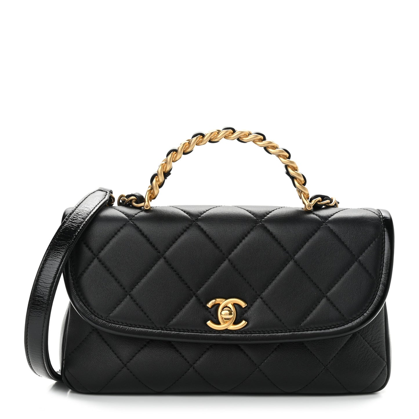 Lambskin Quilted Small La Parisienne Top Handle Flap Black