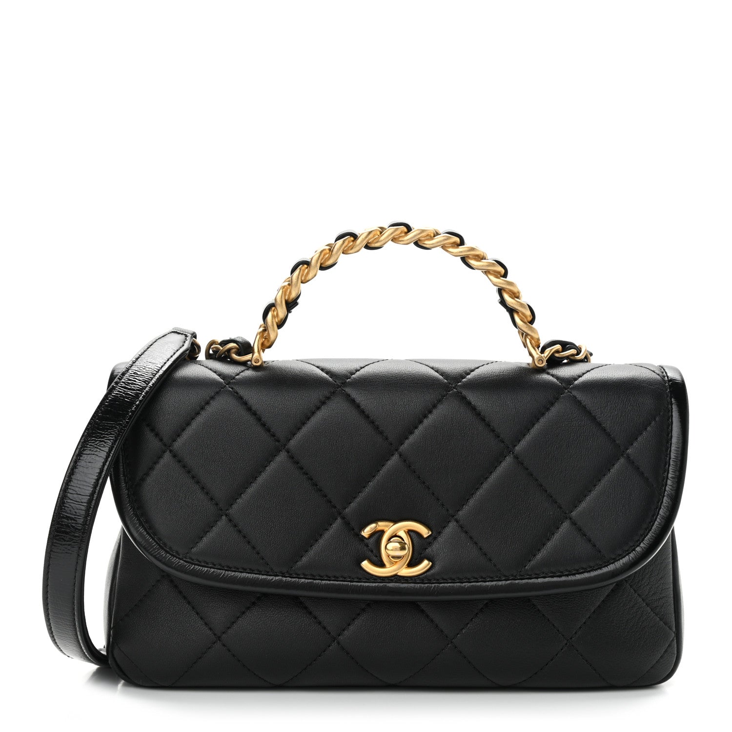 Chanel Lambskin Quilted Small La Parisienne Top Handle Flap Black 1 of 11