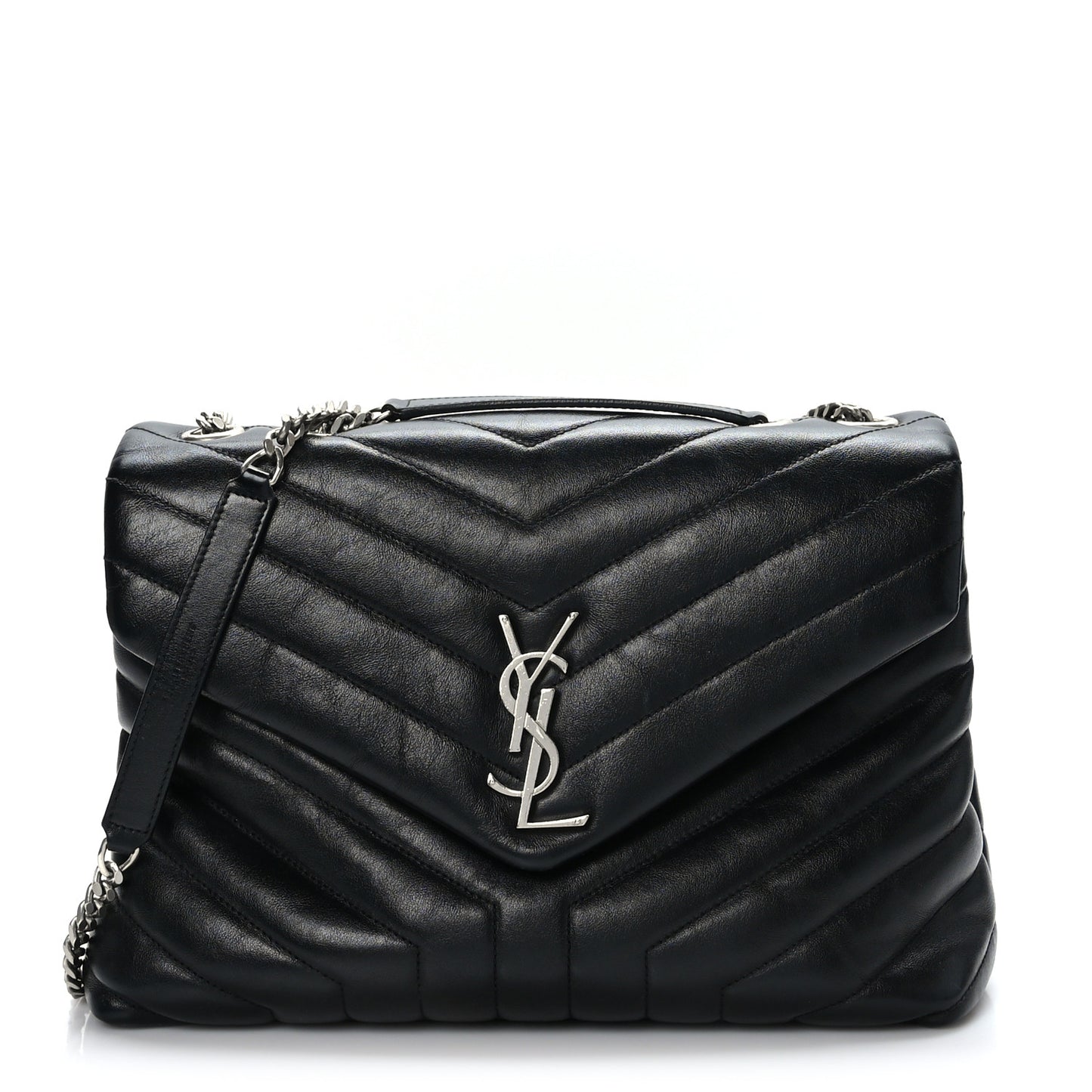 Calfskin Y Quilted Monogram Medium Loulou Chain Satchel Black