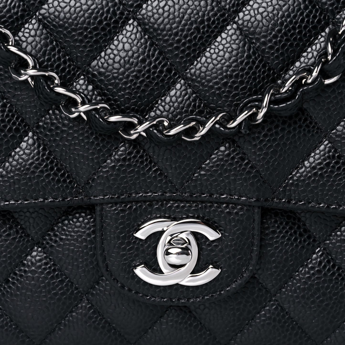 Caviar Quilted Medium Double Flap Black