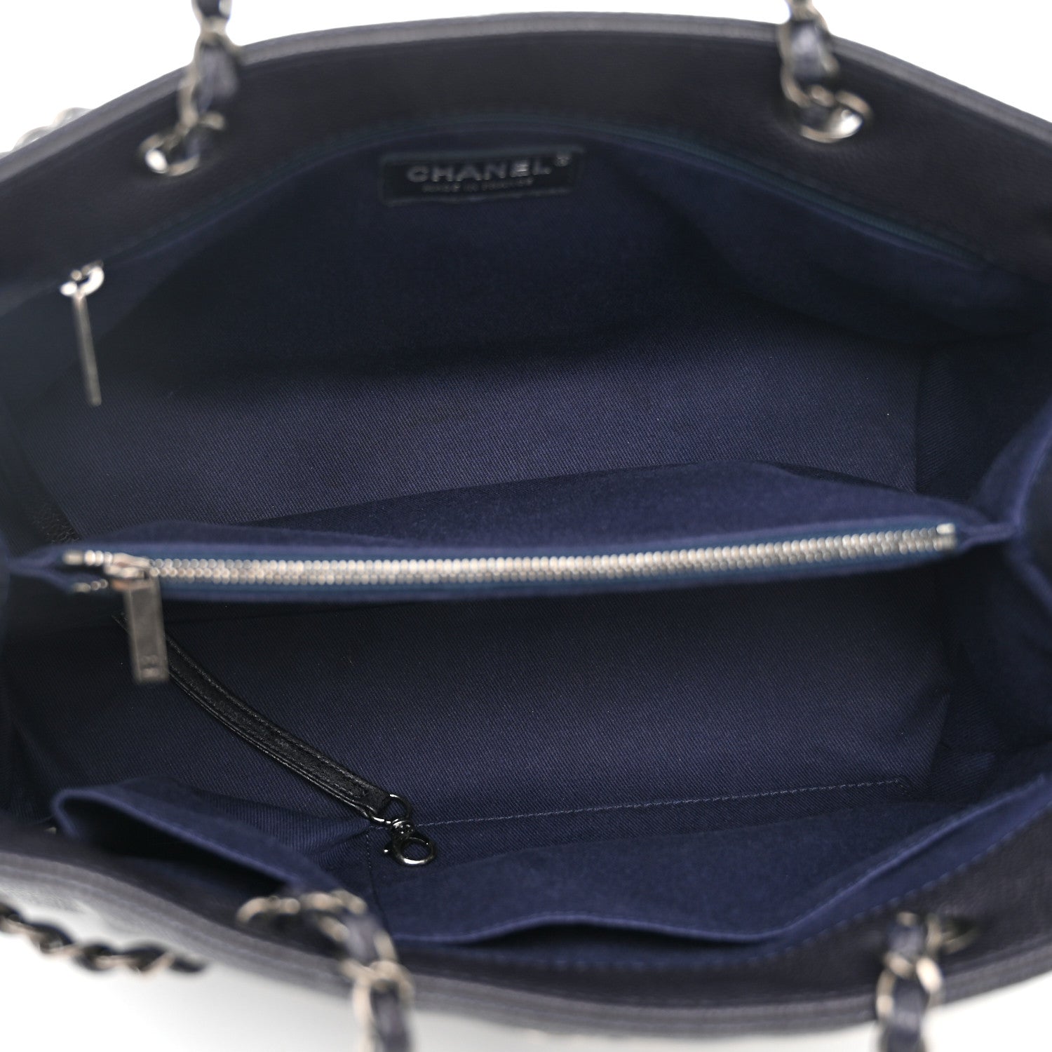 Chanel Metallic Grained Calfskin Woven Chain Medium Shopping Tote Dark Navy 5 of 10