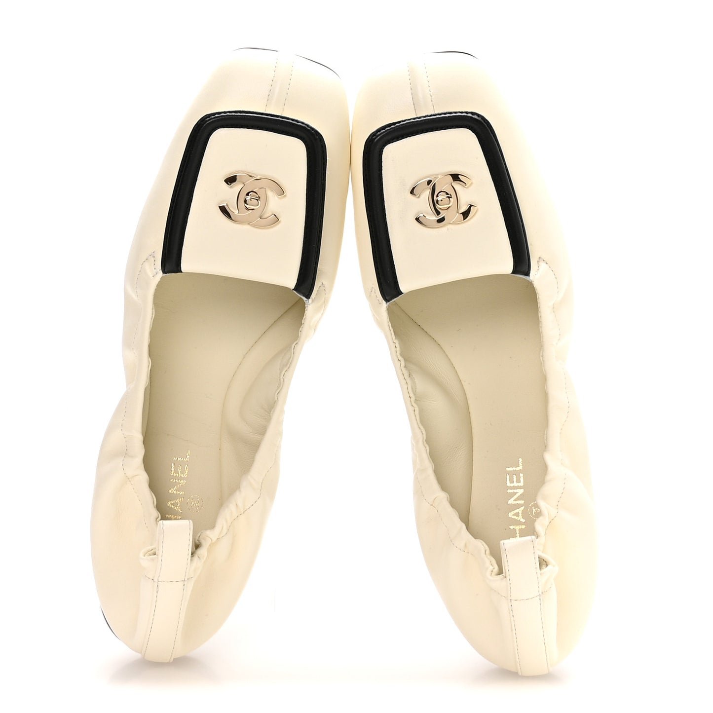 Lambskin CC Turnlock Ballerina Flats 37.5 Ivory Black