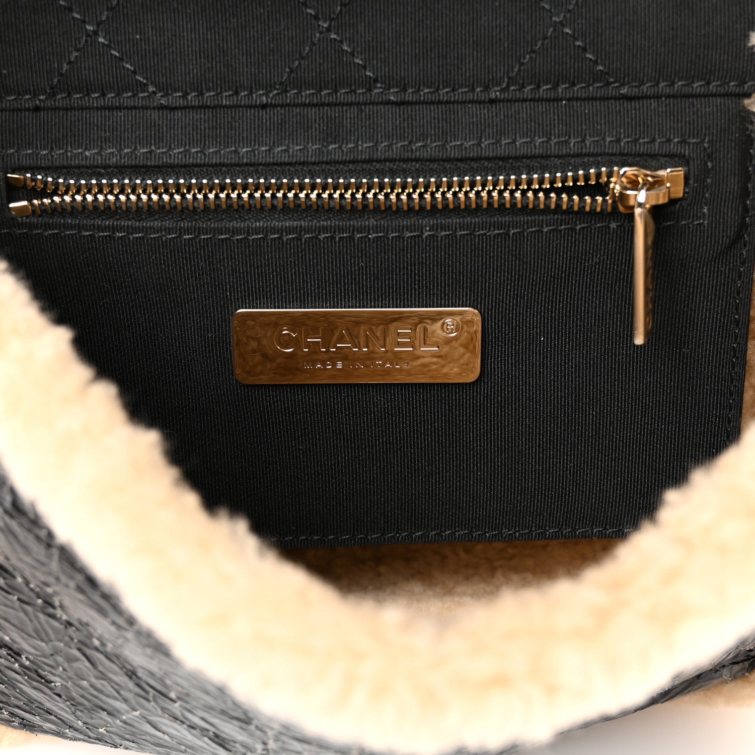 Chanel Shiny Crumpled Sheepskin Shearling CC Mania Flap Bag Black Beige 6 of 10