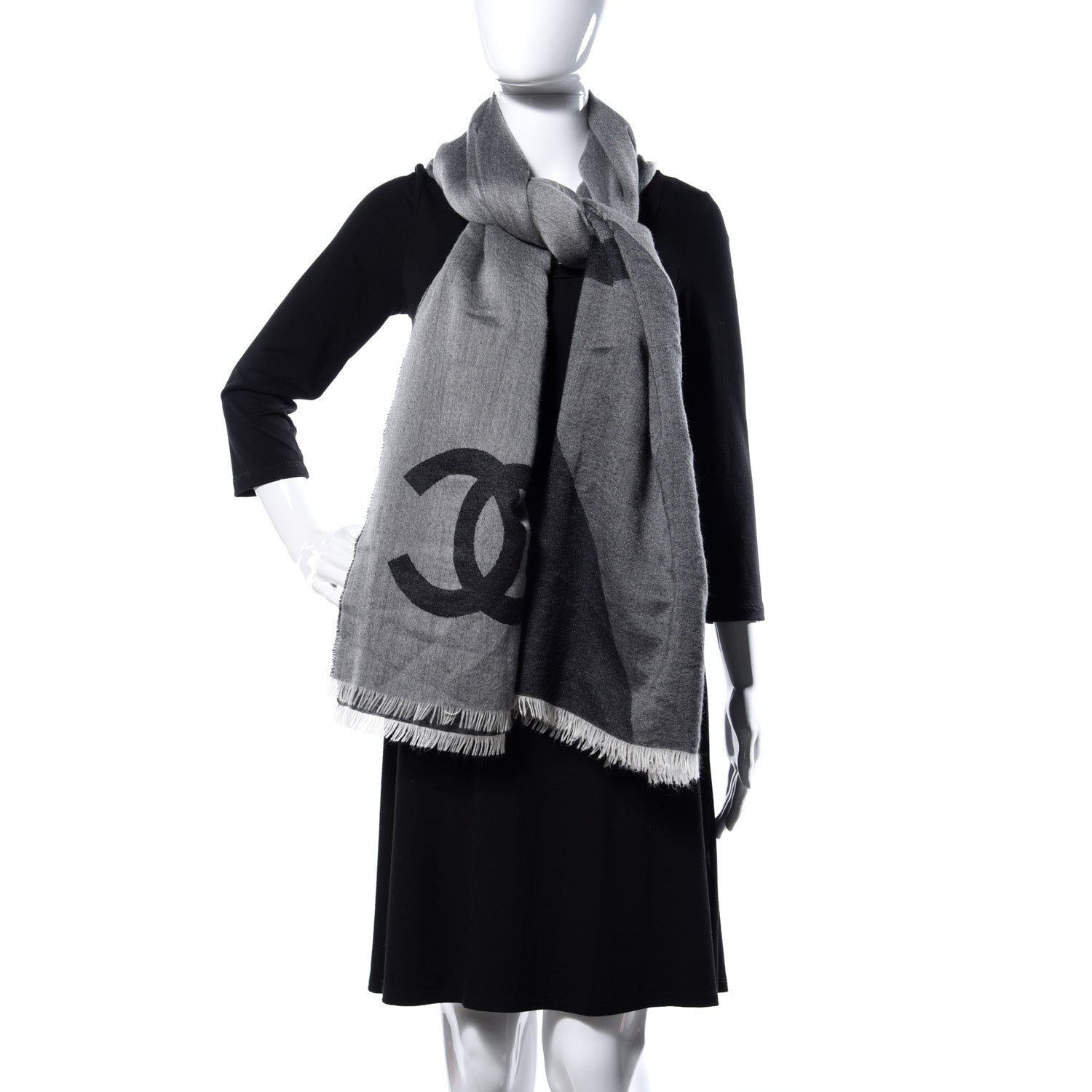 Chanel Cashmere CC Logo Stole Black 2 of 4