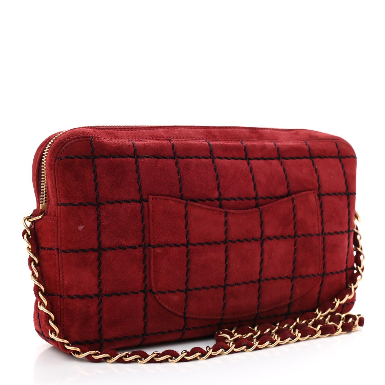 Chanel Suede Chocolate Bar Camera Case Red 3 of 11