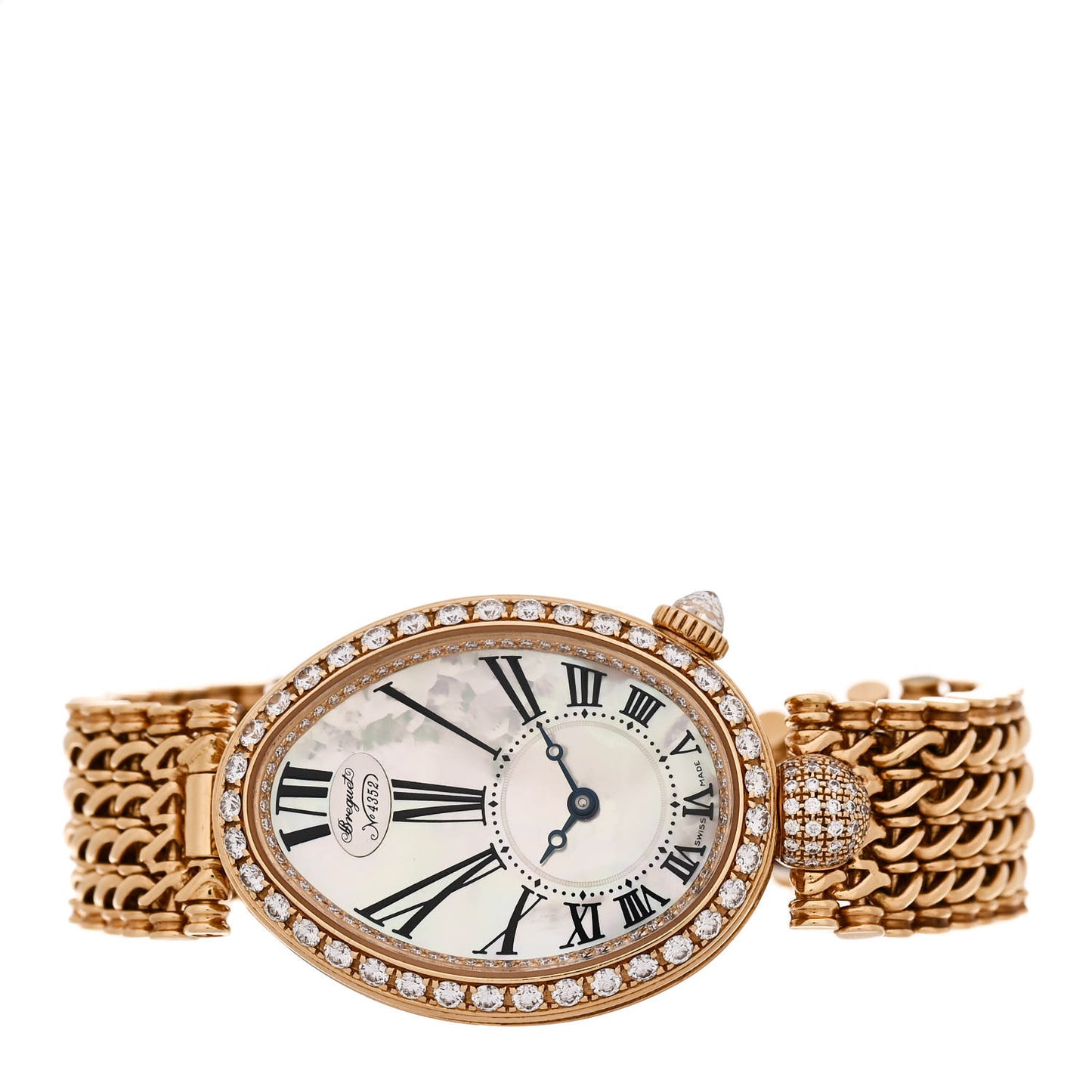 18K Yellow Gold Diamond Bezel Mother of Pearl 25mm Reine de Naples Automatic Watch 8928