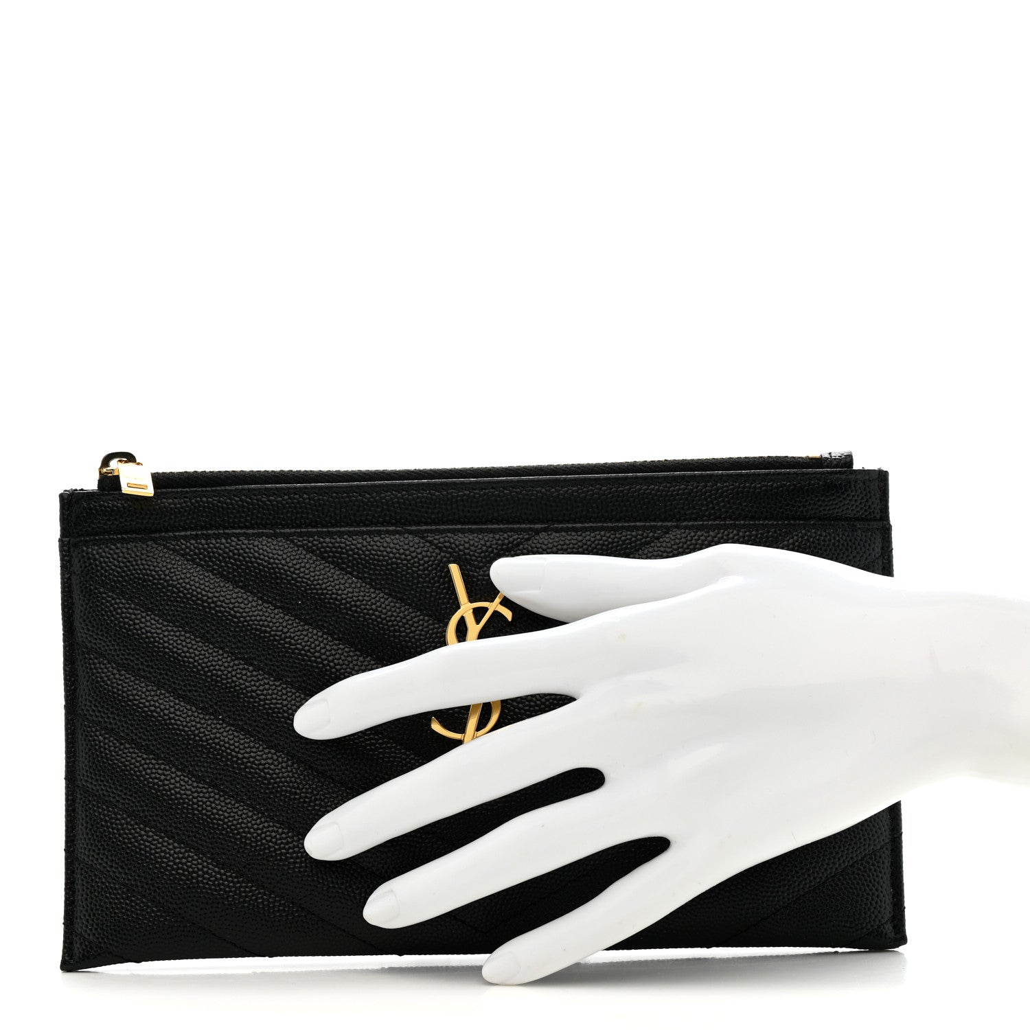 Saint Laurent Grain De Poudre Chevron Monogram Bill Pouch Black 2 of 9