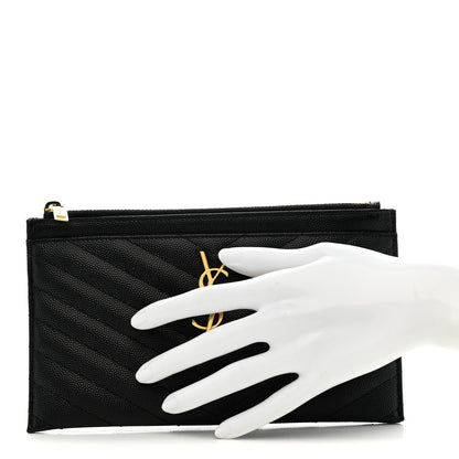 Saint Laurent Grain De Poudre Chevron Monogram Bill Pouch Black 2 of 9