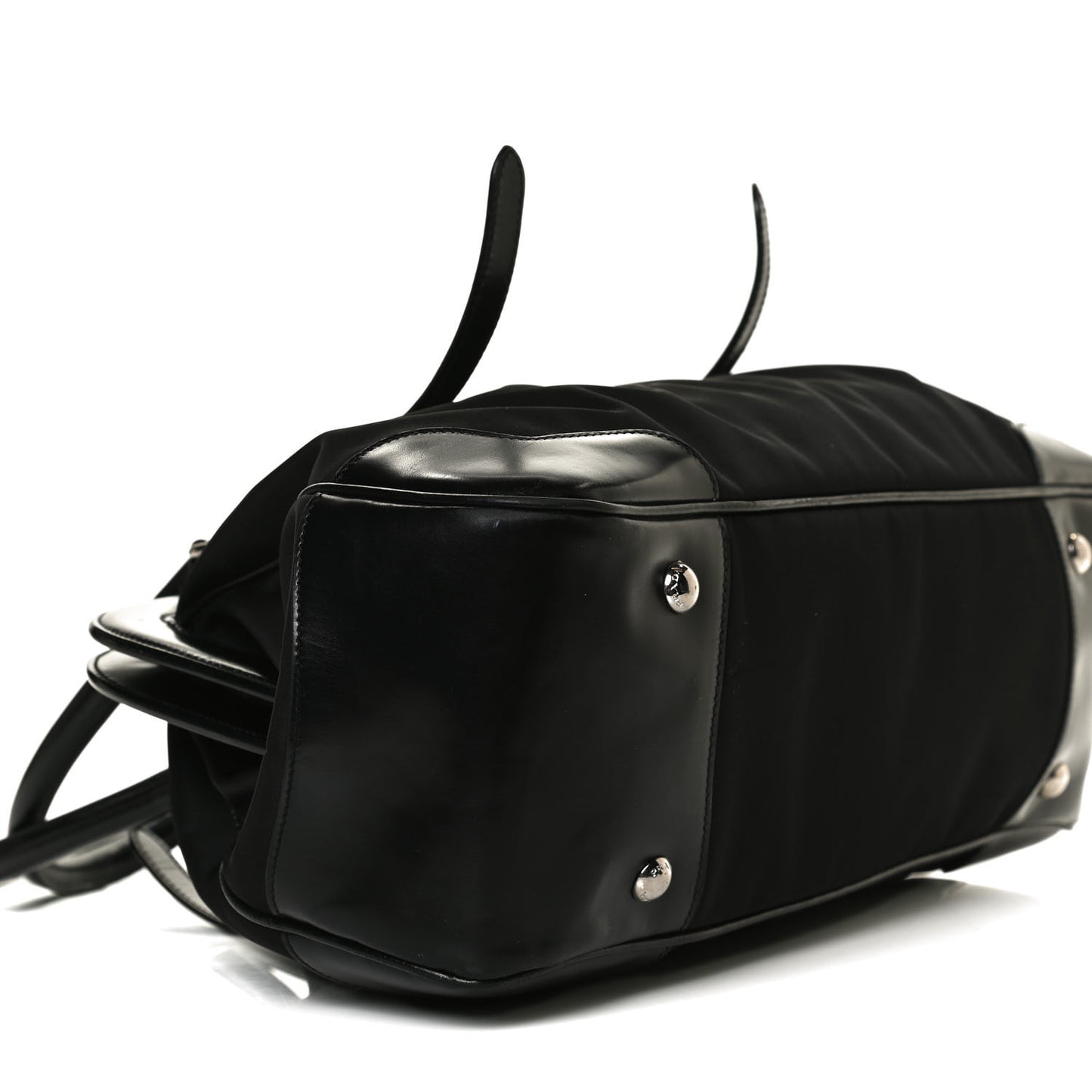 Tessuto Nylon Calfskin Frame Satchel Black