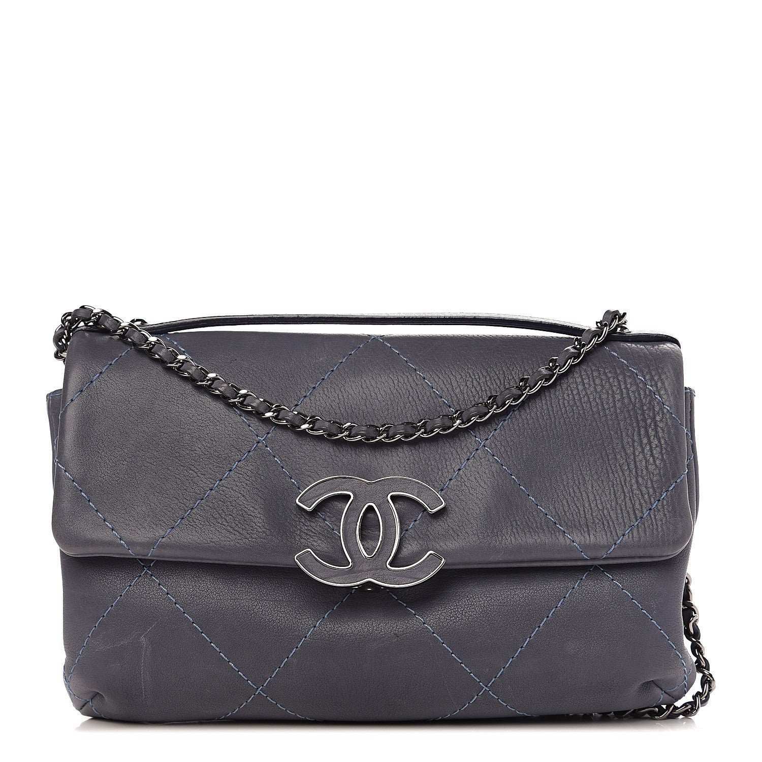 Chanel Washed Calfskin Diamond Stitch Hamptons Clutch With Chain Blue 1 of 13
