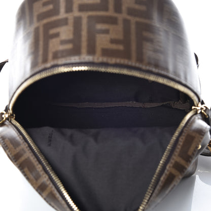 Fendi X FILA Glazed Fabric Vitello Century FF 1974 Mania Mini Backpack Mogano Panna Blueberry 5 of 9