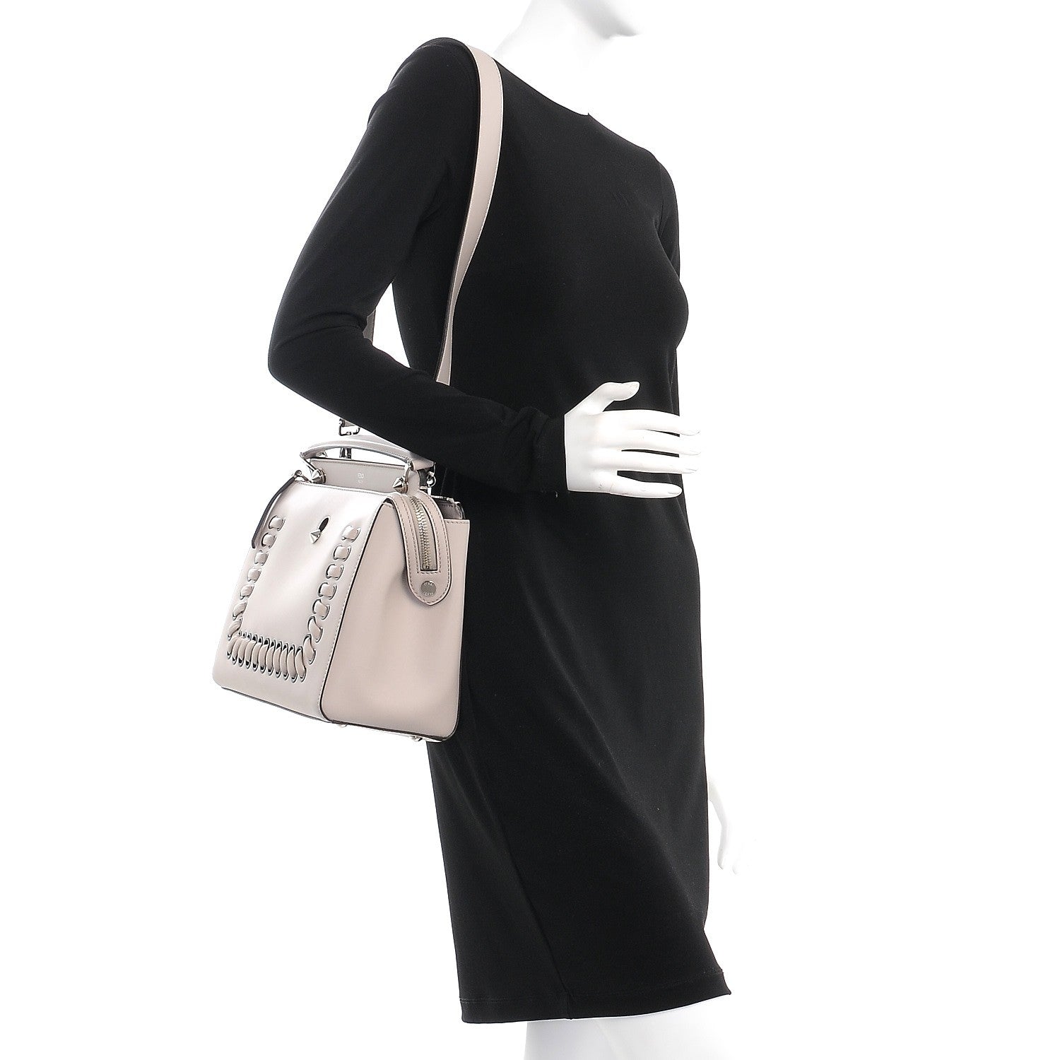 Fendi Vitello Baltico Dolce Shiny Nappa Lace Up DotCom Satchel Grigio Polvere 2 of 9
