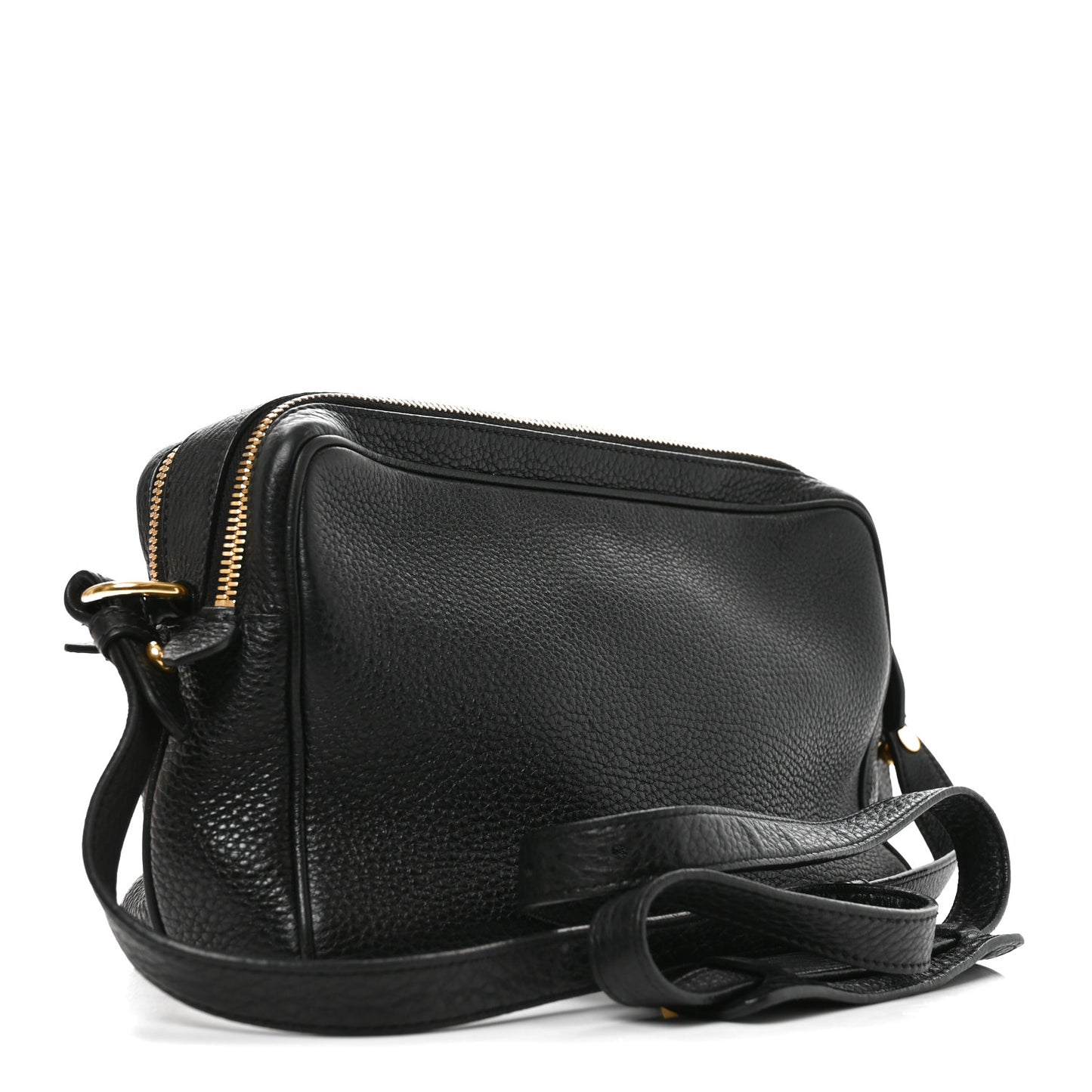 Vitello Daino Medium Double Zip Shoulder Bag Black