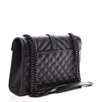 Saint Laurent Grain De Poudre Textured Mixed Matelasse Triquilt Medium Monogram Satchel Black 3 of 9