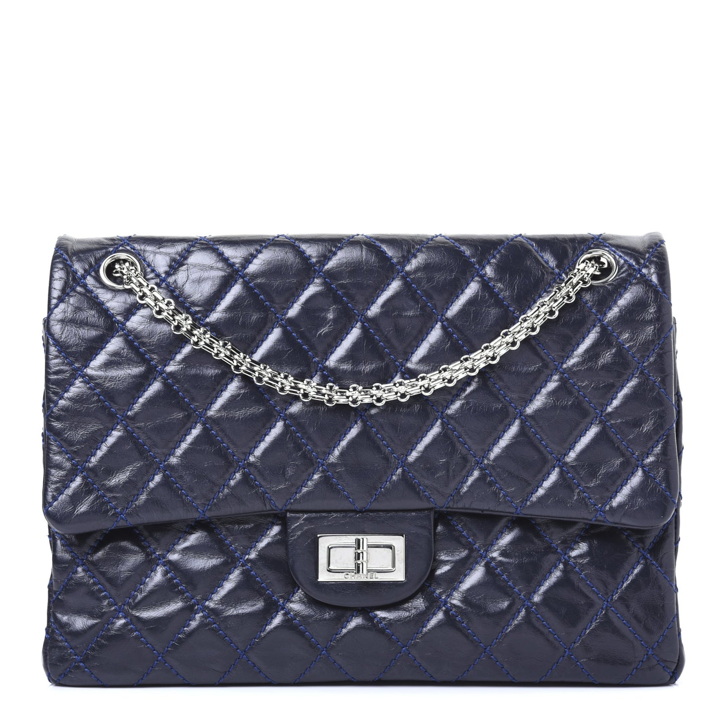 Glazed Calfskin Quilted Surpique 2.55 Reissue Flap Navy