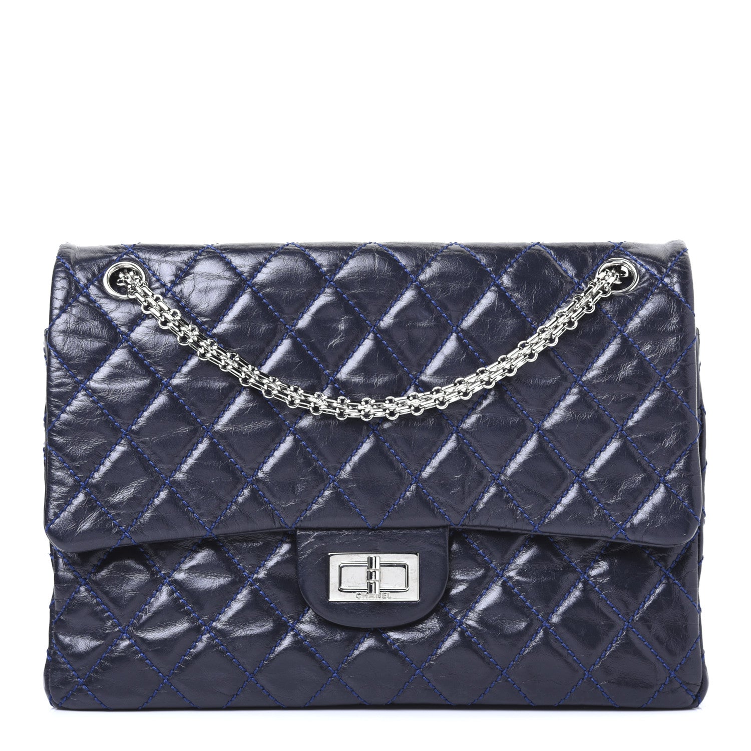 Chanel Glazed Calfskin Quilted Surpique 2.55 Reissue Flap Navy 1 of 18