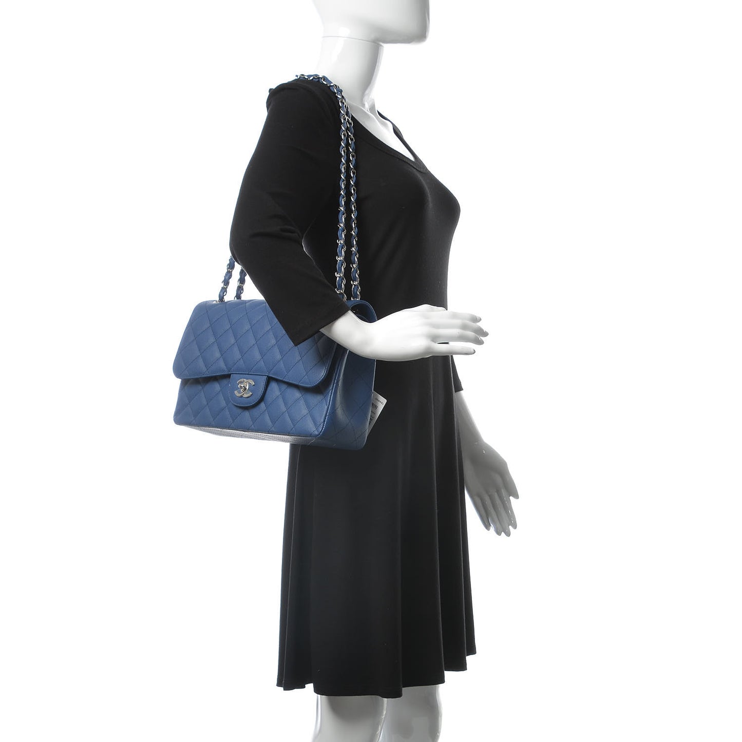 Caviar Quilted Jumbo Double Flap Dark Blue