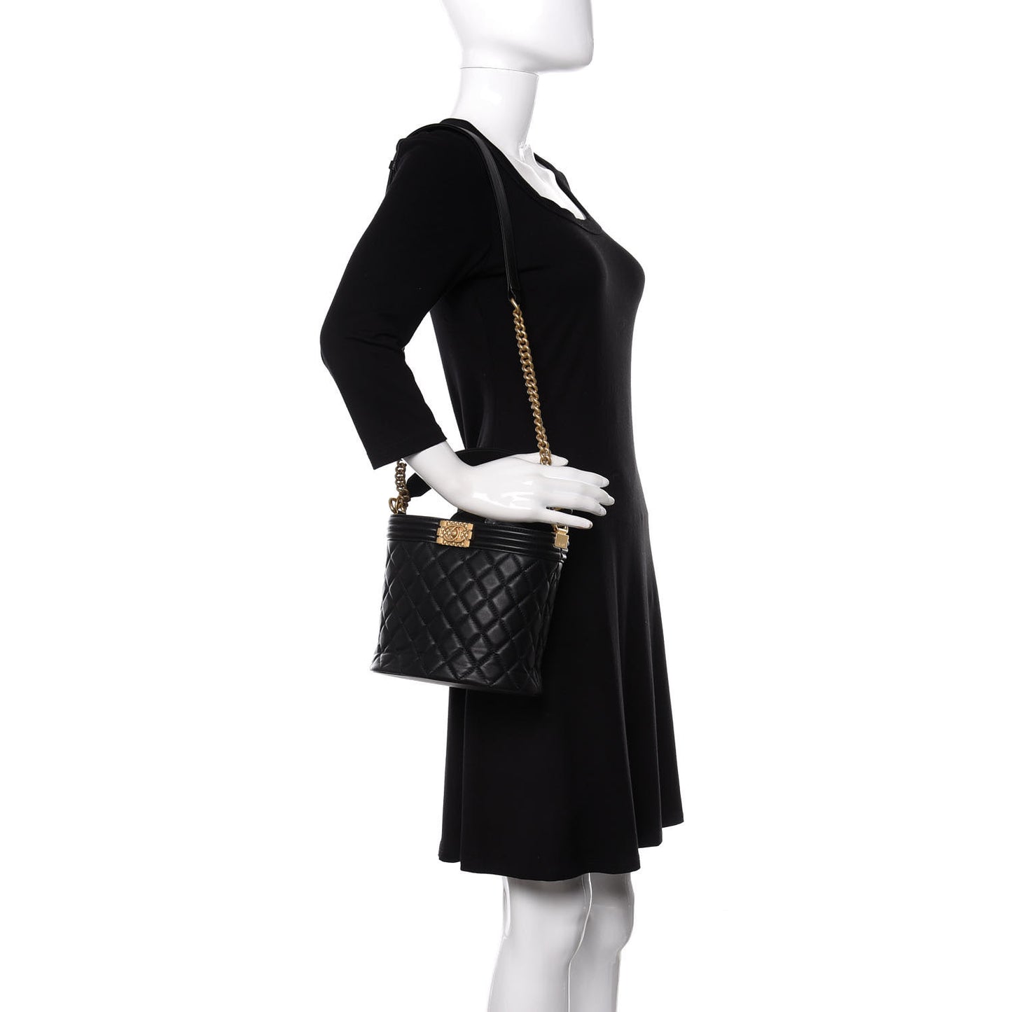 Calfskin Quilted Boy Bucket Bag Black