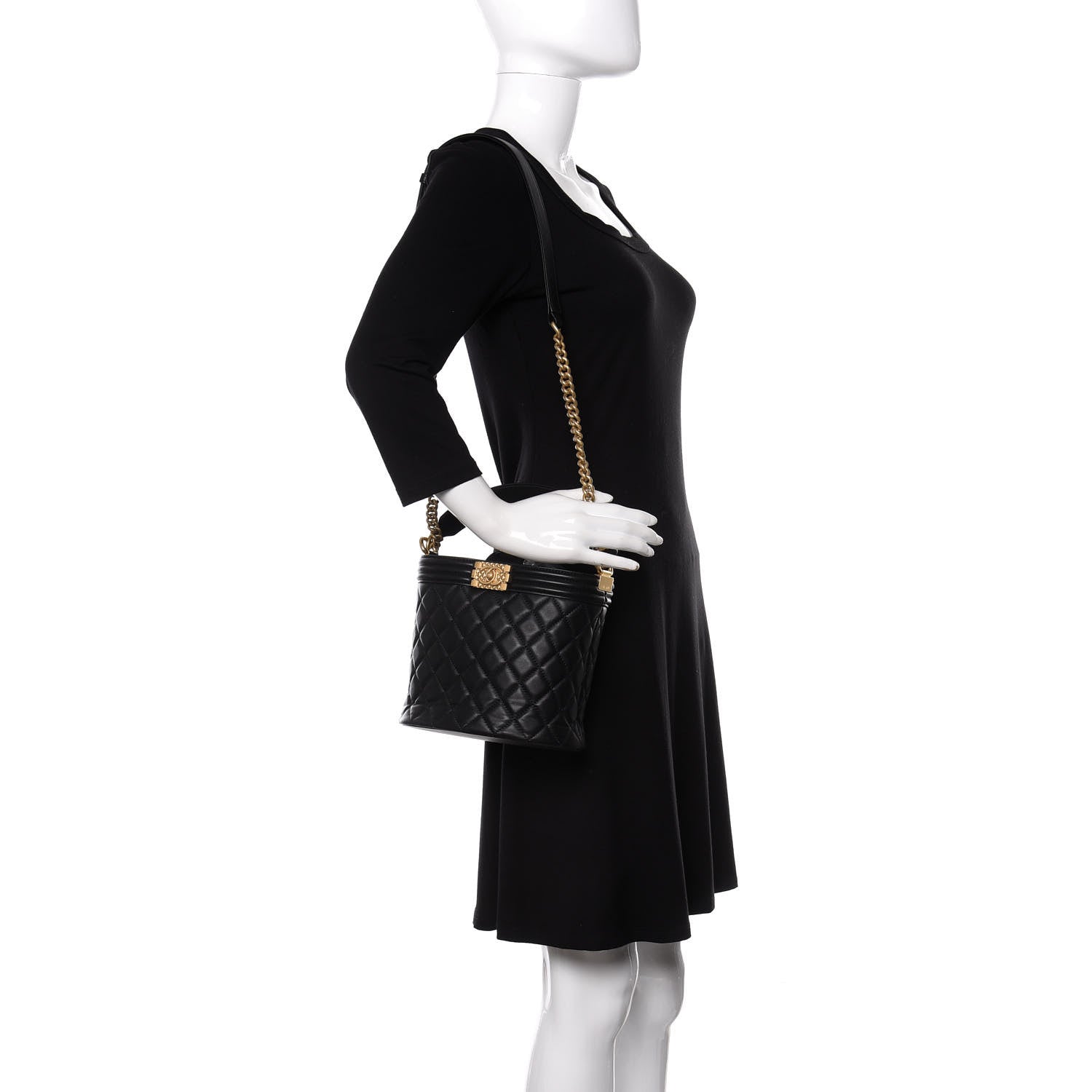 Chanel Calfskin Quilted Boy Bucket Bag Black 2 of 8