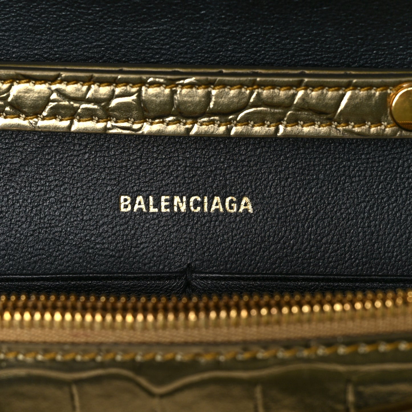 Metallic Calfskin Crocodile Embossed Hourglass Chain Bag Gold