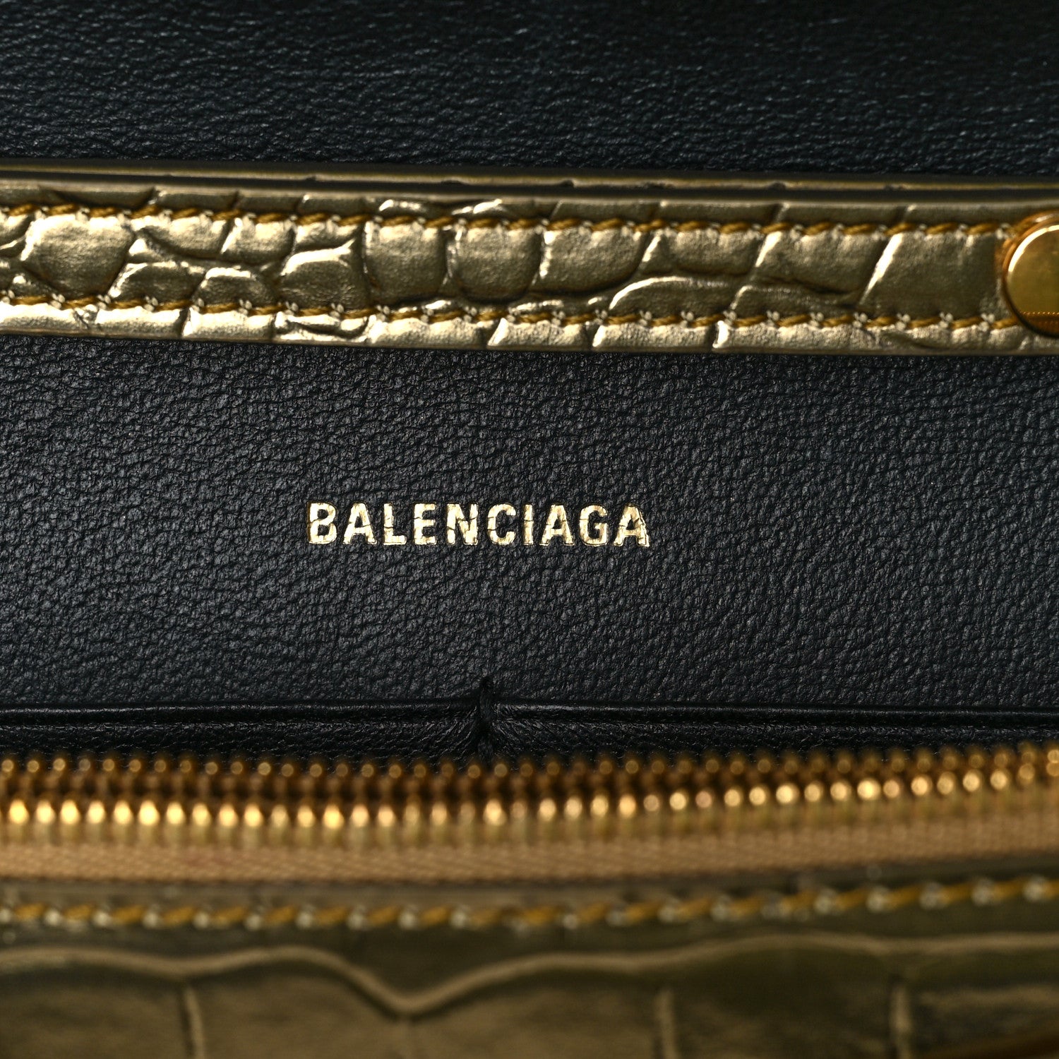 Balenciaga Metallic Calfskin Crocodile Embossed Hourglass Chain Bag Gold 6 of 8