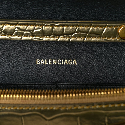 Balenciaga Metallic Calfskin Crocodile Embossed Hourglass Chain Bag Gold 6 of 8