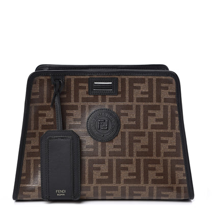 Fendi Glazed Fabric Vitello Century FF 1974 Stamp Patch Mini Peekaboo Defender Cover Mogano Panna Black 1 of 9