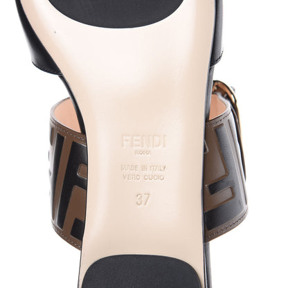 Fendi Vitello FF Embossed Buckle Flat Mules 37 Maya Black 7 of 8