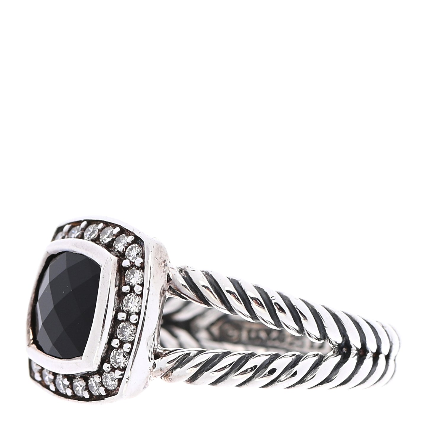 Sterling Silver Diamond Black Onyx 7mm Petite Albion Ring 52 6