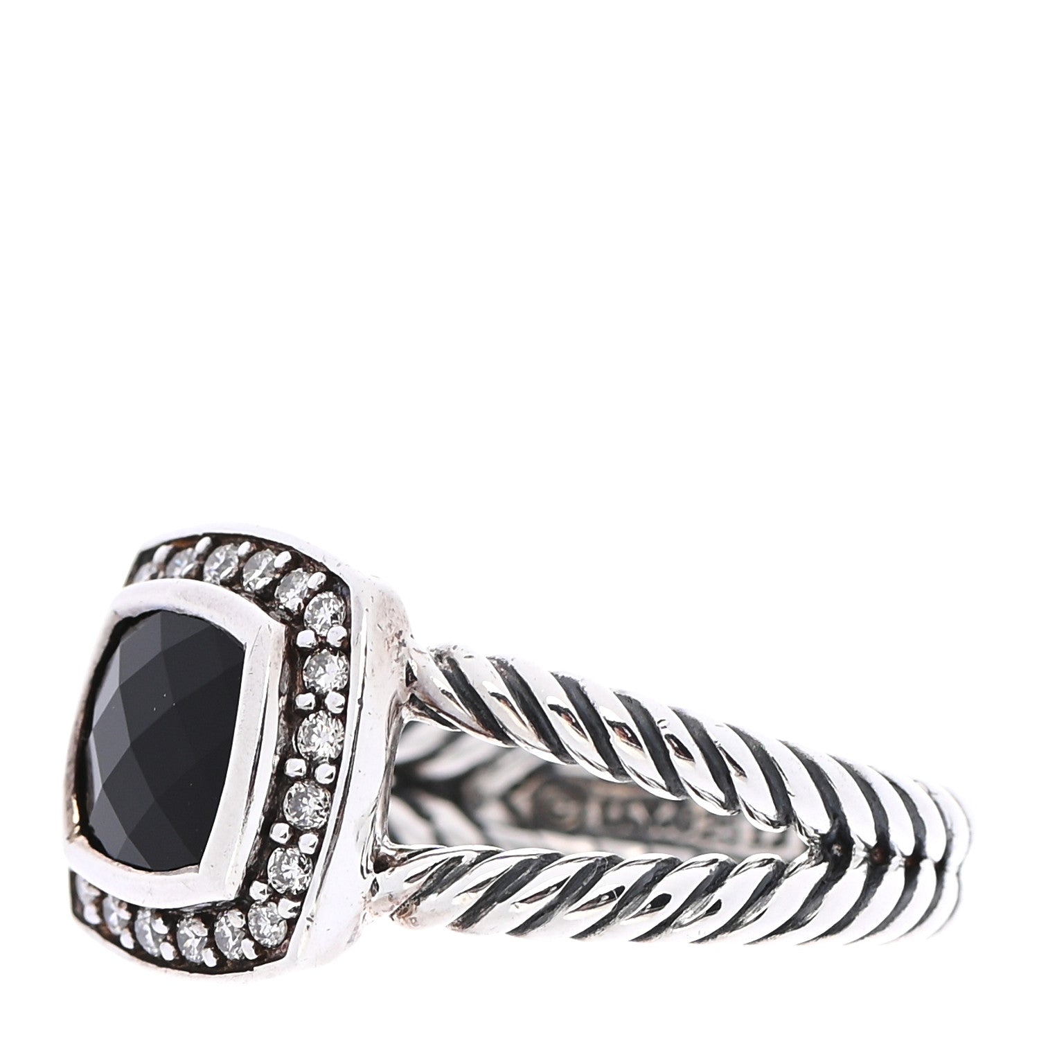 David Yurman Sterling Silver Diamond Black Onyx 7mm Petite Albion Ring 52 6 3 of 5